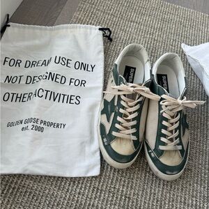 Golden Goose Green and Cream Lace-Up Sneakers